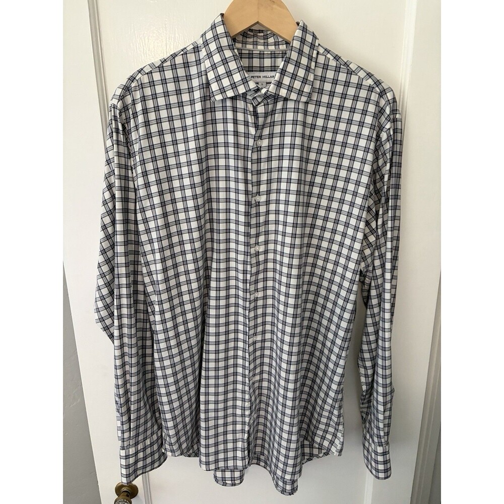Peter Millar EUC Jackson Crown Lite Button Shirt Men Large Plaid Cotton Stretch